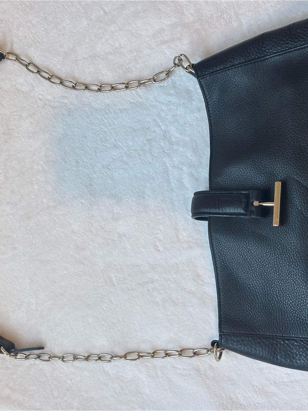 Halston Heritage Black Pebbled Leather Shoulder Bag with Gold Chain Strap